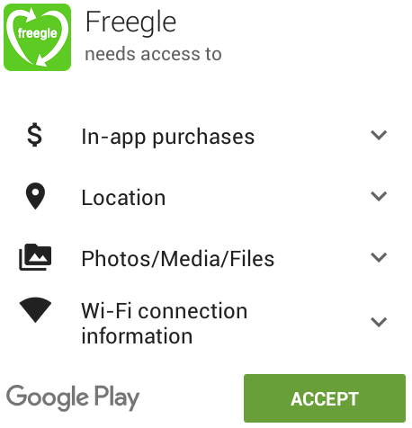 Screenshot of Google Play permissions request