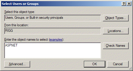 Add a new set of permissions for users ASPNET and IIS_WPG