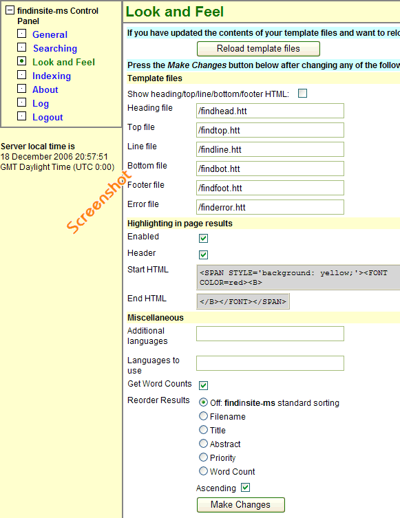 Control Panel Look and Feel section