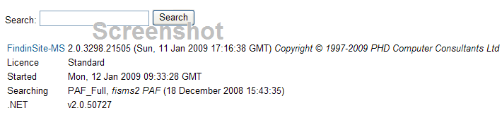 Example FindinSite-MS PAF/CSV search form