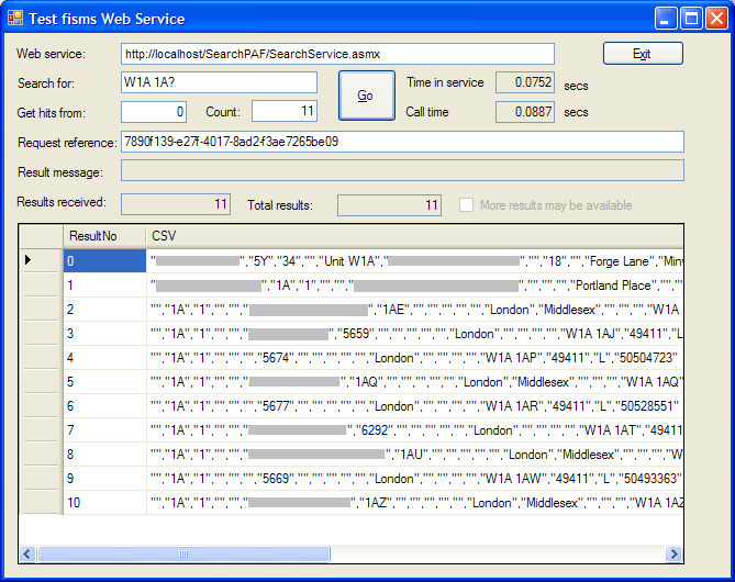 Example wild card search use the Test web service application