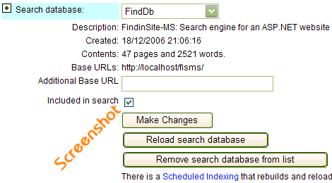 Control Panel Searching section database detail