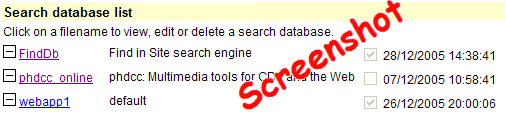 Screenshot of available search database list