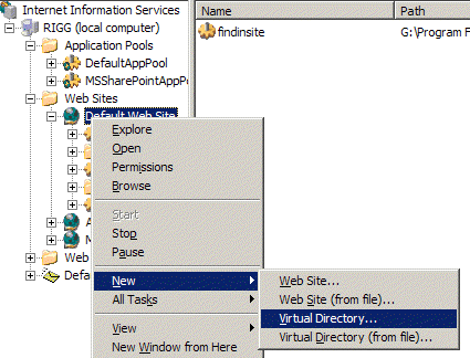 In the IIS 6 Manager, right click on a web site and make a new virtual directory