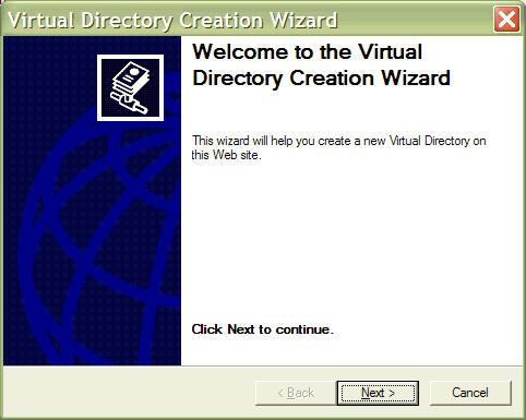 In the Virtual Directory Creation Wizard, click Next