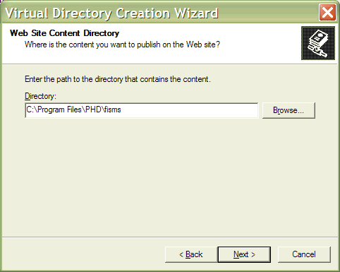 Select a source directory, eg the FindinSite-MS installation directory, and click Next