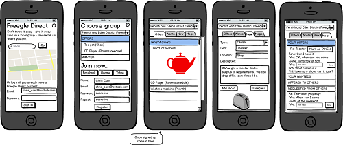 Mockup of the Freegle mobile app